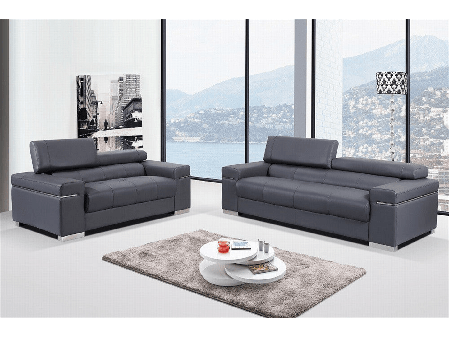 Divano in pelle Downtown grigio