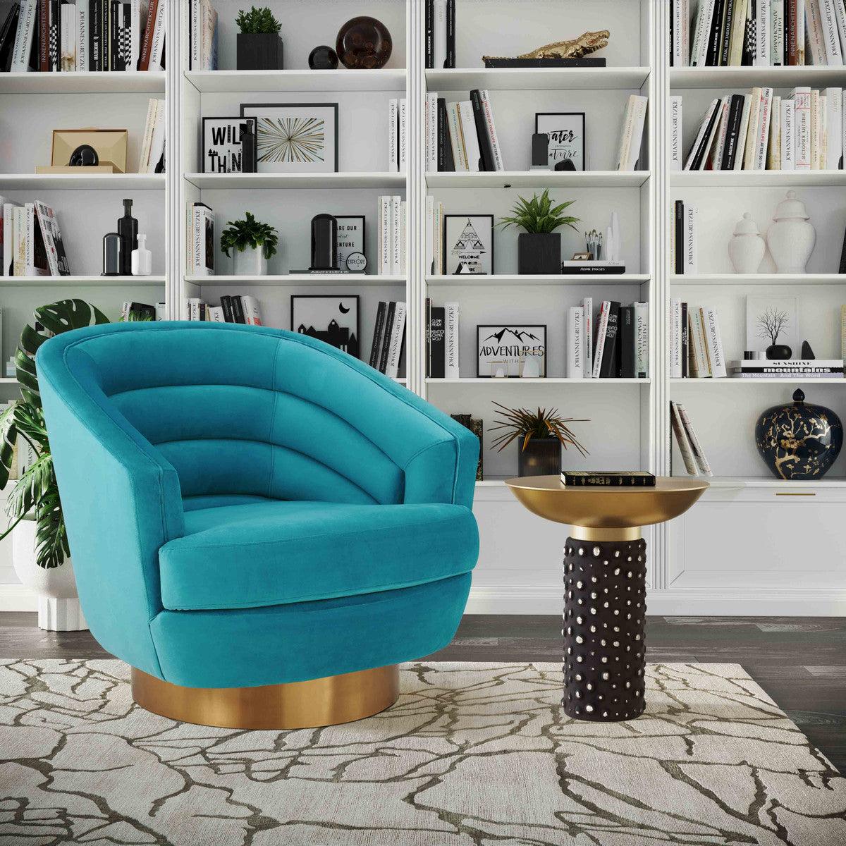 Sedia girevole Canova in velluto blu