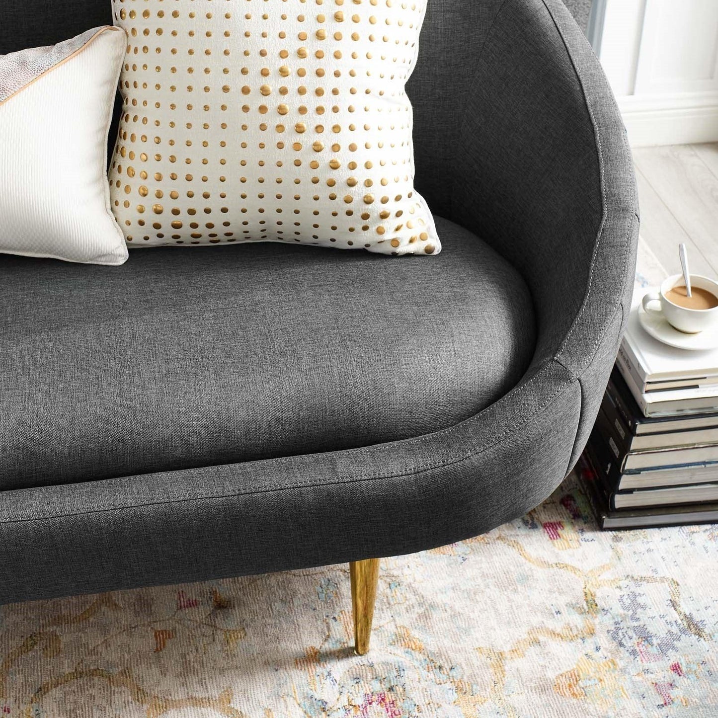 Divano Kathy Curve Back in tessuto grigio