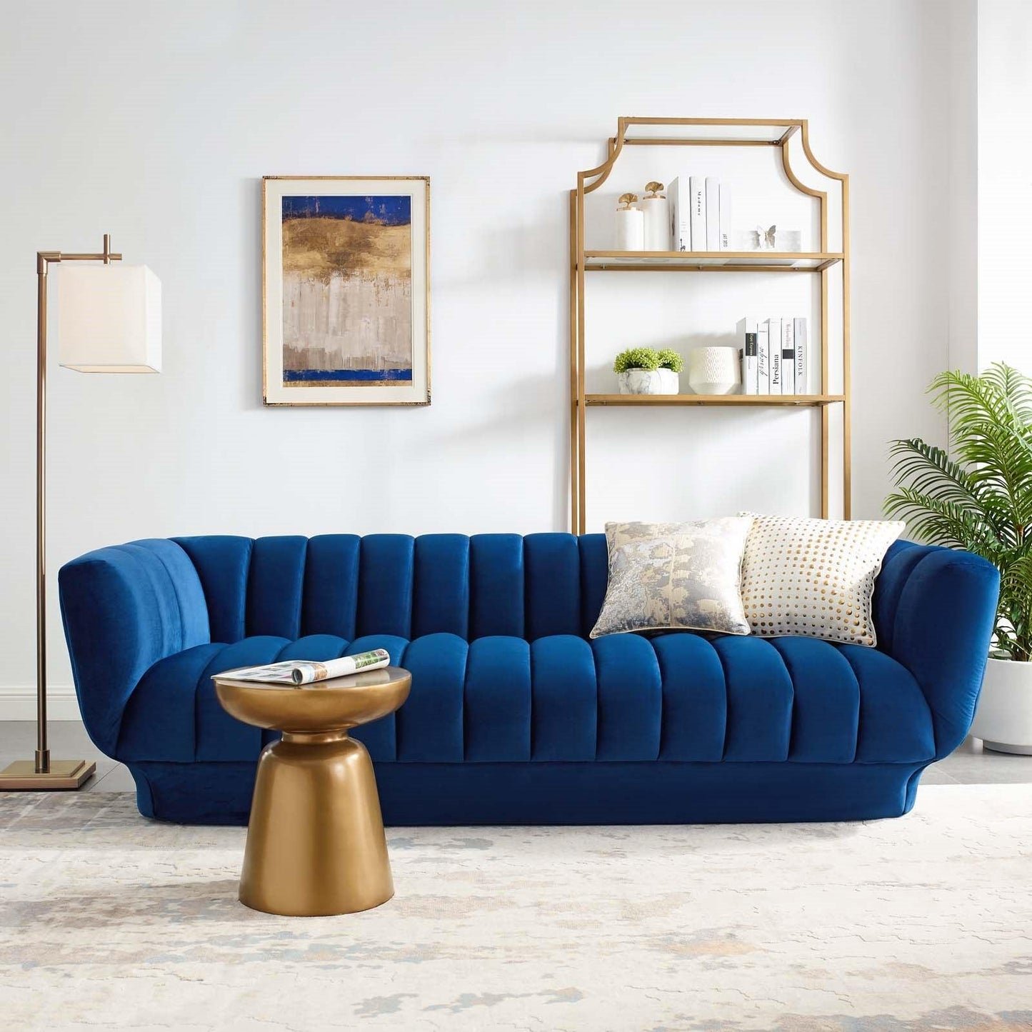 Divano in velluto trapuntato Lyla blu navy