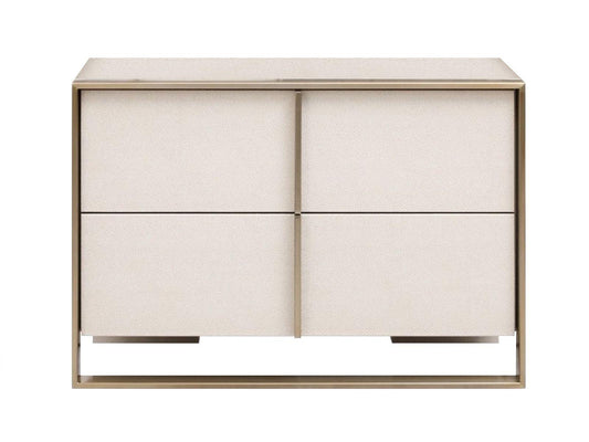Comodino Lynus Beige Shagreen in pelle vegana e ottone spazzolato