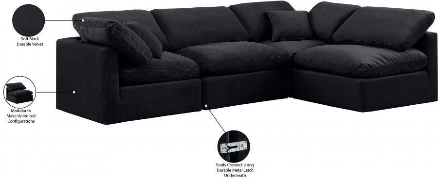 Divano componibile The Cloud in velluto nero 4 pezzi