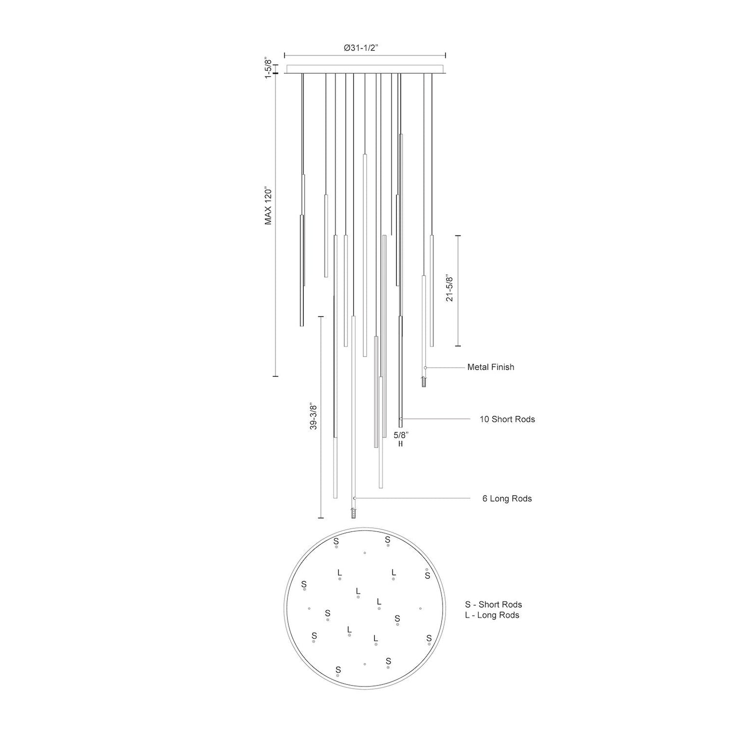 Lampadario Chopsticks a 16 luci
