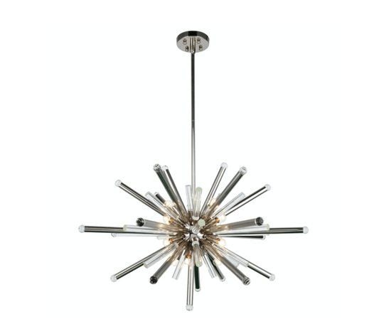 Lampadario Maxwell 38 da 14 luci in nichel lucido e cristallo taglio reale trasparente