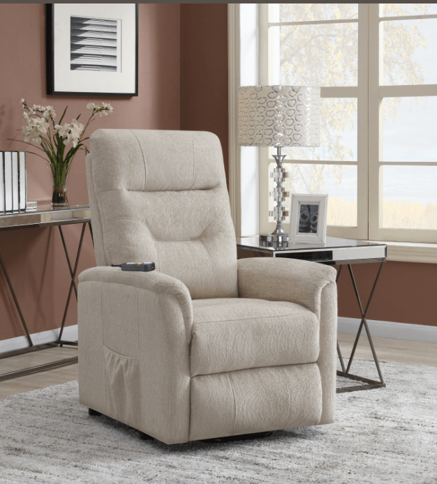 Poltrona reclinabile elettrica Henrietta con tasca portaoggetti beige