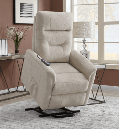 Poltrona reclinabile elettrica Henrietta con tasca portaoggetti beige