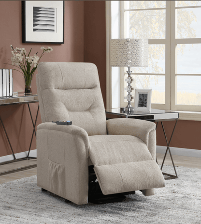 Poltrona reclinabile elettrica Henrietta con tasca portaoggetti beige