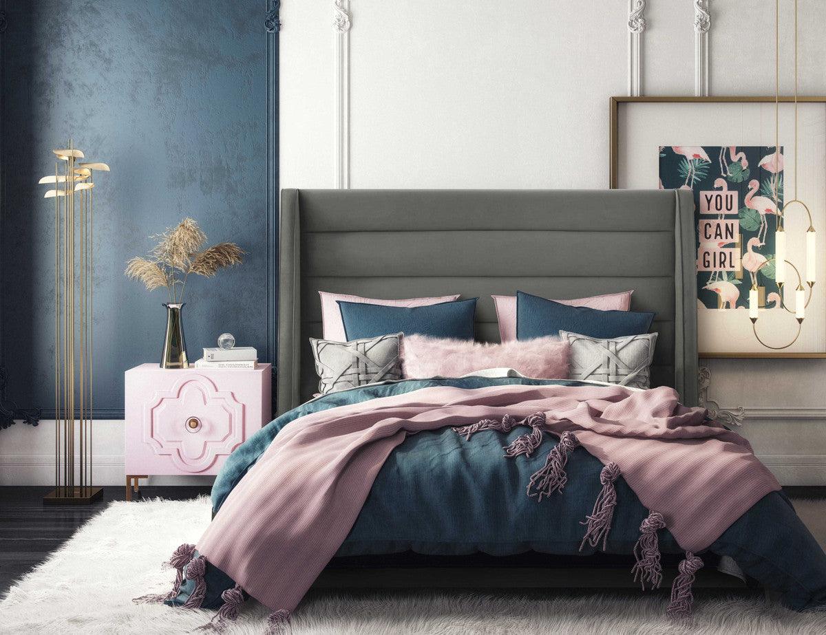 Letto in velluto grigio Kaui