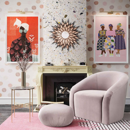 Set di sedie e pouf in velluto color malva Bosh