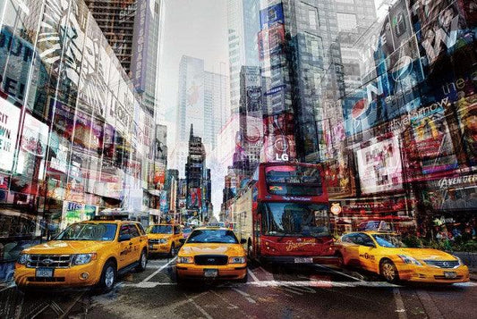 Arte murale in vetro temperato raffigurante i taxi gialli a Manhattan