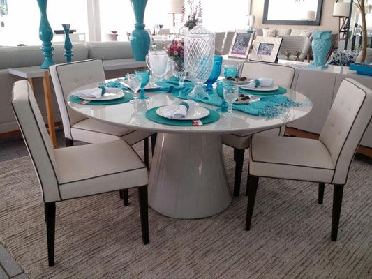 Tavolo Jasmine Blanca 59 con piano in vetro bianco e bianco lucido