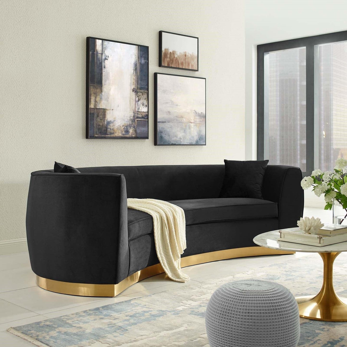 Divano in velluto curvy nero