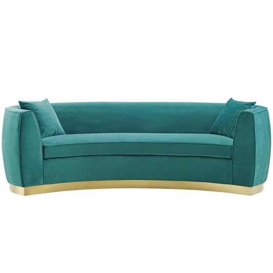 Divano in velluto curvy color verde acqua