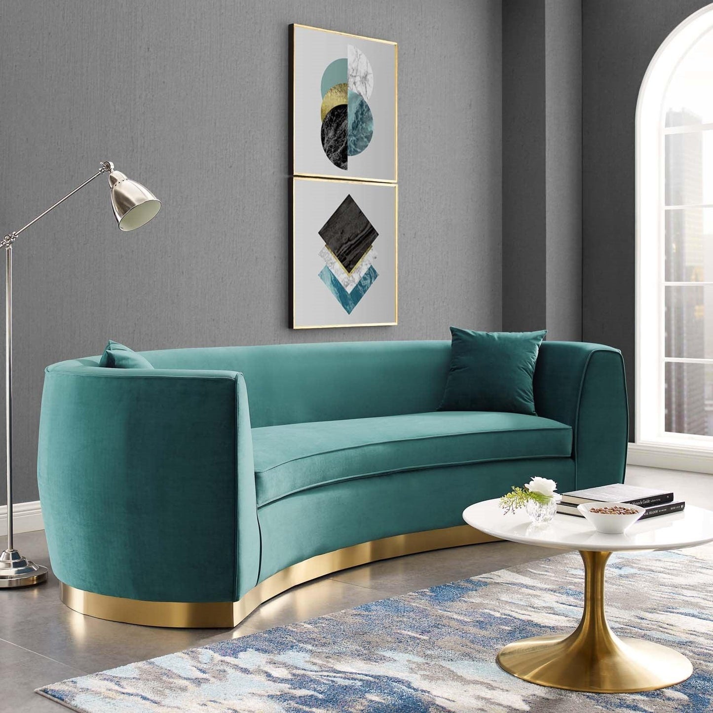 Divano in velluto curvy color verde acqua