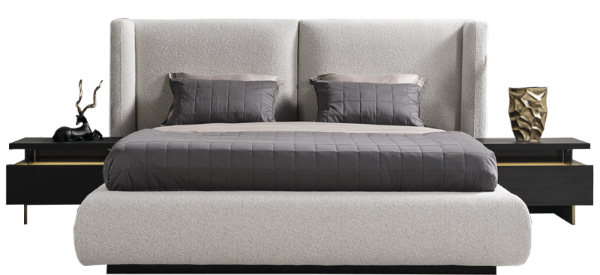 Collezione Eva imbottita KS + 2 NS LED+ Comò in tessuto beige