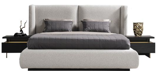 Collezione Eva imbottita KS + 2 NS LED+ Comò in tessuto beige
