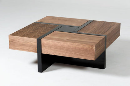 Tavolino da caffè quadrato Malibu Modern Walnut &amp; Black