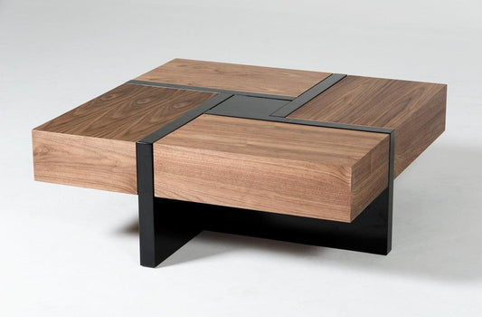 Tavolino da caffè quadrato Malibu Modern Walnut &amp; Black