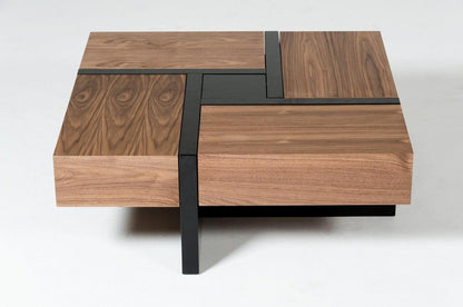 Tavolino da caffè quadrato Malibu Modern Walnut &amp; Black