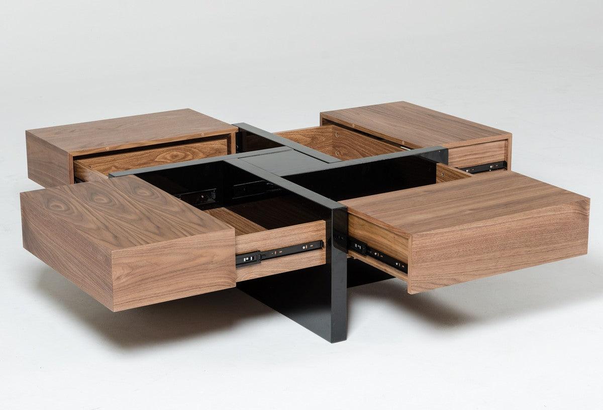 Tavolino da caffè quadrato Malibu Modern Walnut &amp; Black