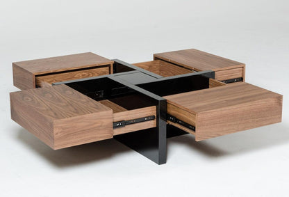 Tavolino da caffè quadrato Malibu Modern Walnut &amp; Black