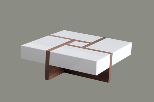 Tavolino da caffè quadrato Malibu Modern bianco e noce